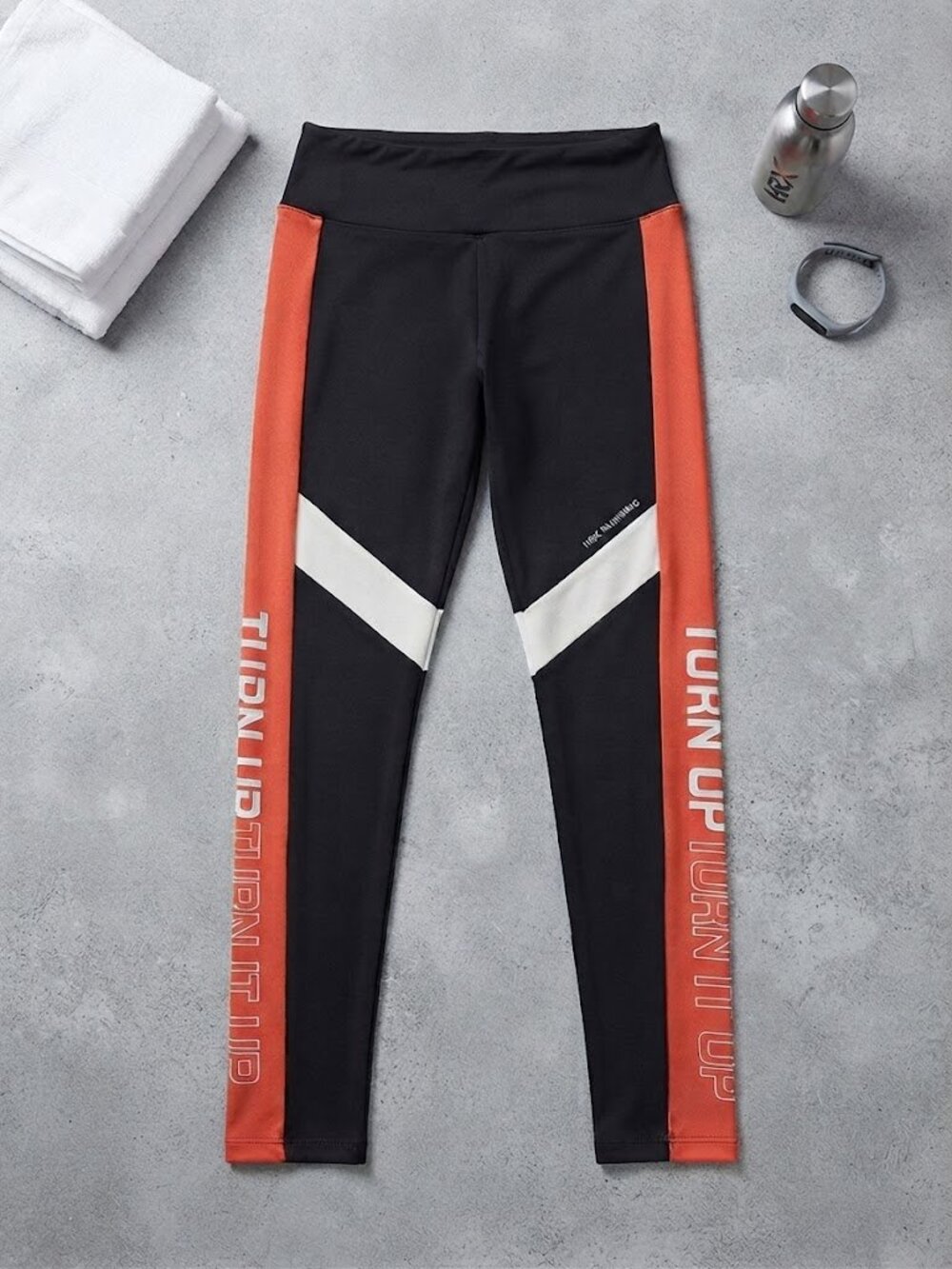 HRX Running Black Orange Colorblock Leggings "Turn It Up" Size Small - Gym Set